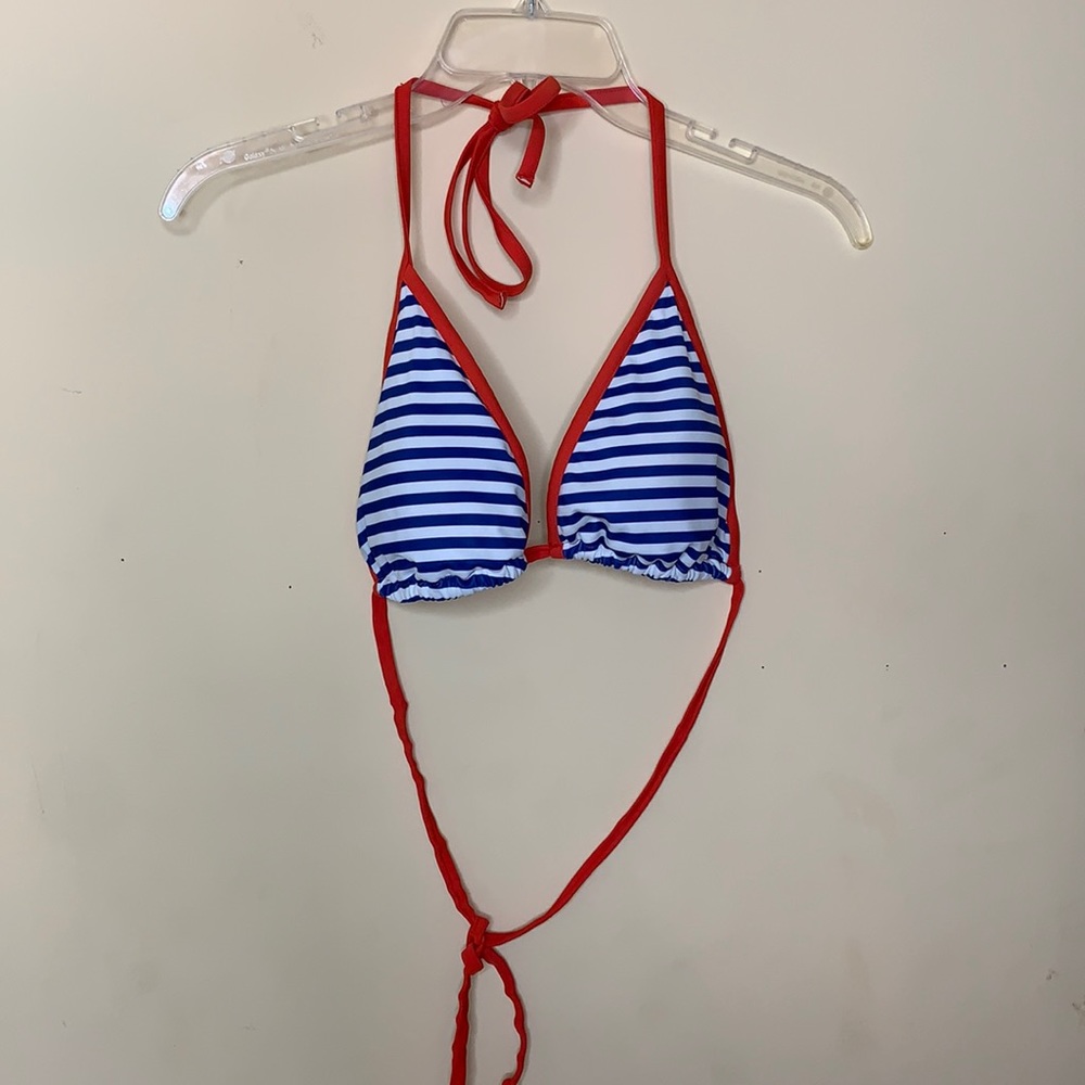 Blue/white/orange striped bikini top